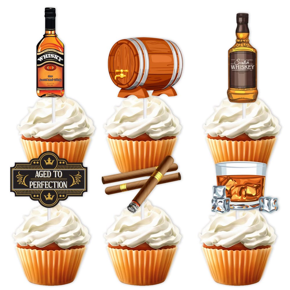 18pcs Brown Glitter Dessert Cupcake Topper Aged to Perfection Beer Festival Traditional Oktoberfest Festival Theme Decor Supplies Men Happy Birthday Decorations