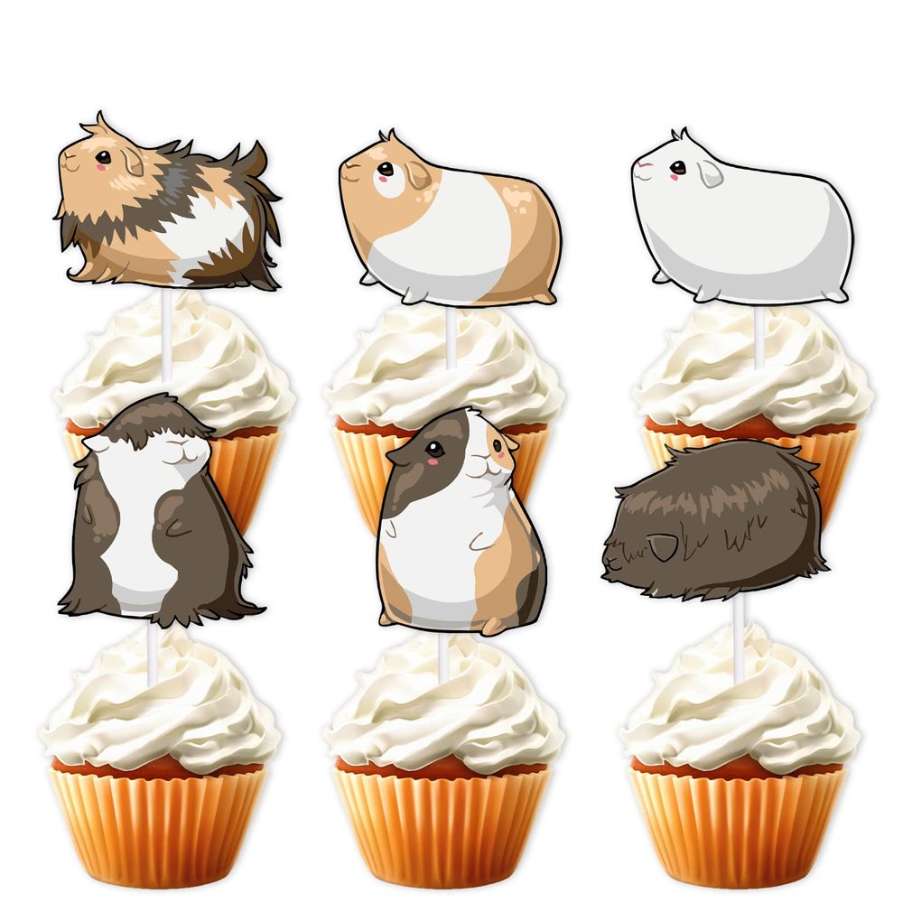 18pcs Glitter Guinea Pig Dessert Cupcake Topper Pet Hamster Theme Decorations Baby Shower Boys Girls Happy Birthday Party Decor Supplies
