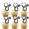 18pcs Black Glitter Doctor's Stethoscope Dessert Cupcake Medical College Graduate Theme Decorations Boy Girl Happy Birthday Party Decor Supplies view 1