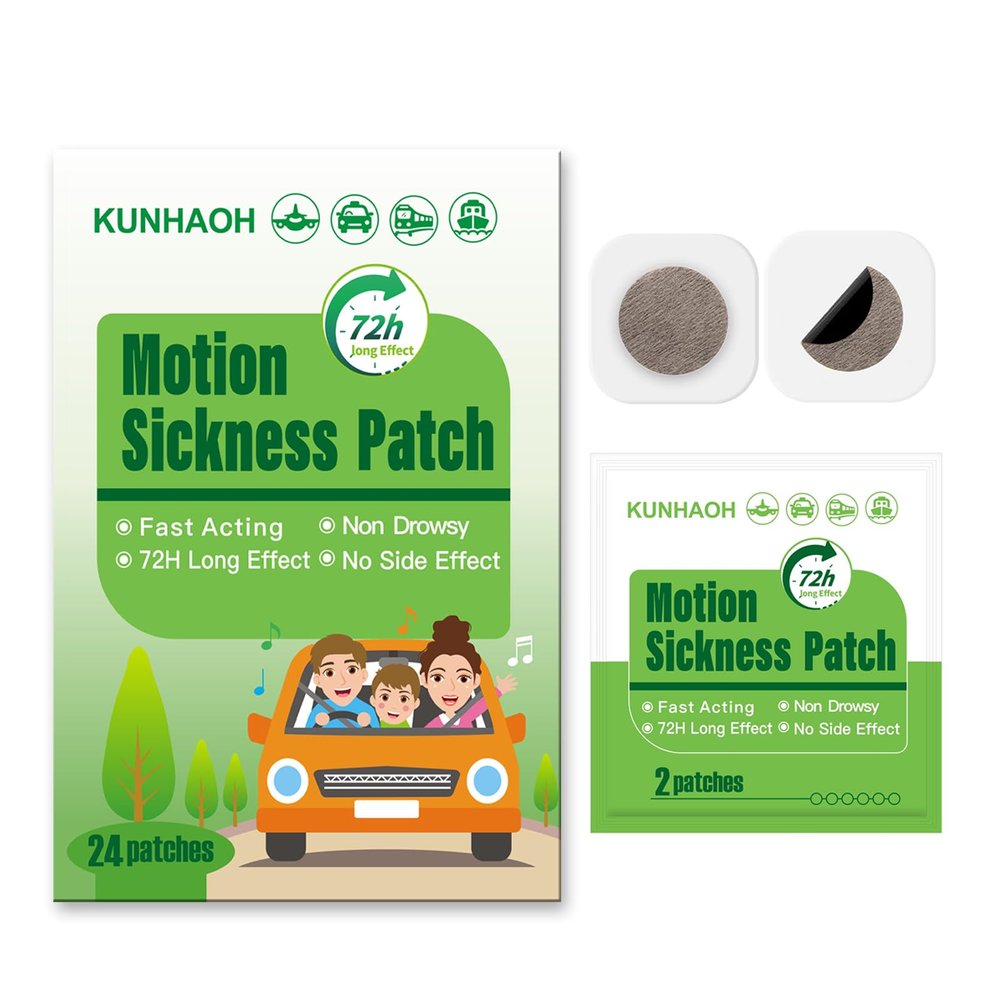 (2026 New) Motion Sickness Patches Non-Drowsy, 100% Natural Motion Sickness Patch(Efficient Lasts 72 Hours)-for Car Airplane Ship Altitude Sickness(Travel Essentials)-for Adults and Kids(24 Count)
