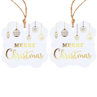 100Pcs Christmas Gift Tags with String,Holiday Gift and Favor Tags,Christmas Gold Foil Paper Gift Tags for Xmas Parties and Celebrations,Christmas Design Gift Tags