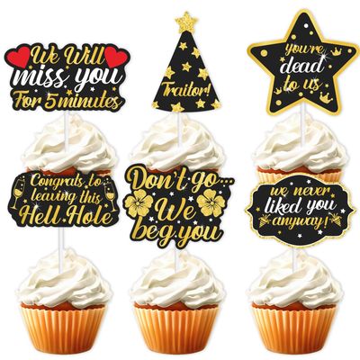18pcs Gold Glitter Dessert Cupcake Topper We Will Miss You Dont Go We Beg You Theme Decor Supplies Men Woman Coworker Funny Retirement Going Away Party Supplies