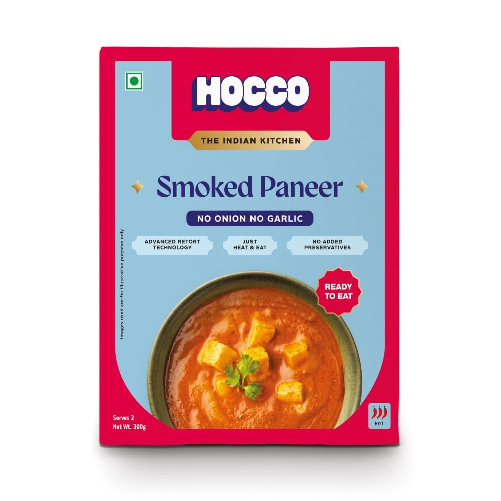 HOCCO Jain smoked Paneer Ready to Eat | Just Heat and Eat | Pure Veg Indian Food | No Added Preservative& Colours | Meal Ready in 5 Minutes | Microwaveable Serves 2-300g