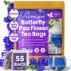 FreshDrinkUS, Premium 55 Tea Bags Blue Butterfly Pea Flowers, 100% Natural and Pure from Butterfly Pea Flowers, Made With Natural Material Tea Bag, No Sugar, No Caffeine, No Gluten, Vegan view 1