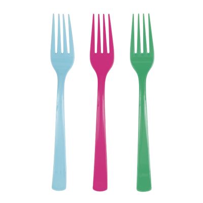 Unique 26428 Reusable Plastic Forks-Assorted Colours-18 Count (Pack of 1), Multicolour
