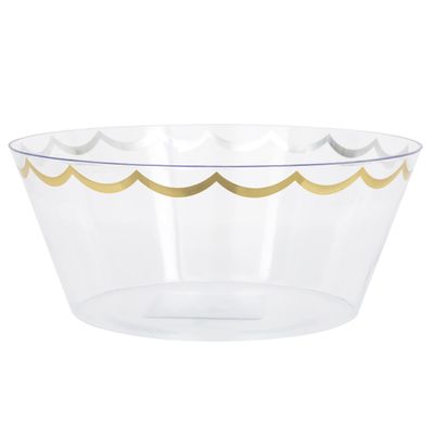 Unique 28755 Reusable Plastic Serving Bowl-25 cm-Gold Foil Stamped-1 Count (Pack of 1)