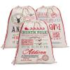 Set of 5 Custom Drawstring Christmas Sack, Personalized Canvas Santa Sack w/ Name - 6 Designs, 27" x 20" - Christmas Bag for Holiday Presents, Santa Canvas Stocking Bags for Kids, Family view 1