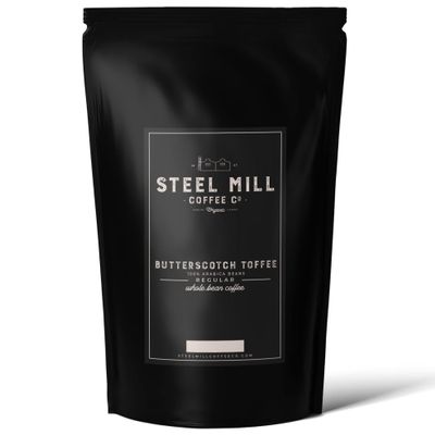 Steel Mill Coffee Co. Butterscotch Toffee Flavored Coffee  Ground  Medium Roast  100% Arabica Beans  Vegan, Gluten-Free, Sugar-Free  12 oz Bag