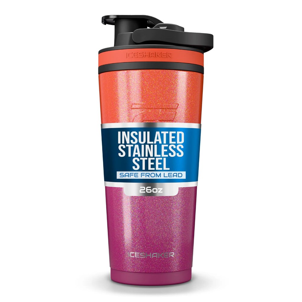 Ice Shaker Insulated Stainless Steel Shaker Bottle | 26oz, Summer | Cold for 30+ Hours | Insulated Cup with Twist-on Agitator | Odor-Free Bottle for Protein Shakes, Water, Smoothies, Cocktails
