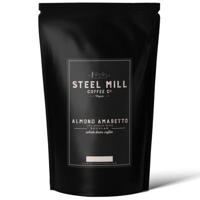 Steel Mill Coffee Co. Almond Amaretto Flavored Coffee  Ground  Medium Roast  100% Arabica Beans  Vegan  Sugar-Free  Gluten-Free  Gourmet Coffee  12oz Bag