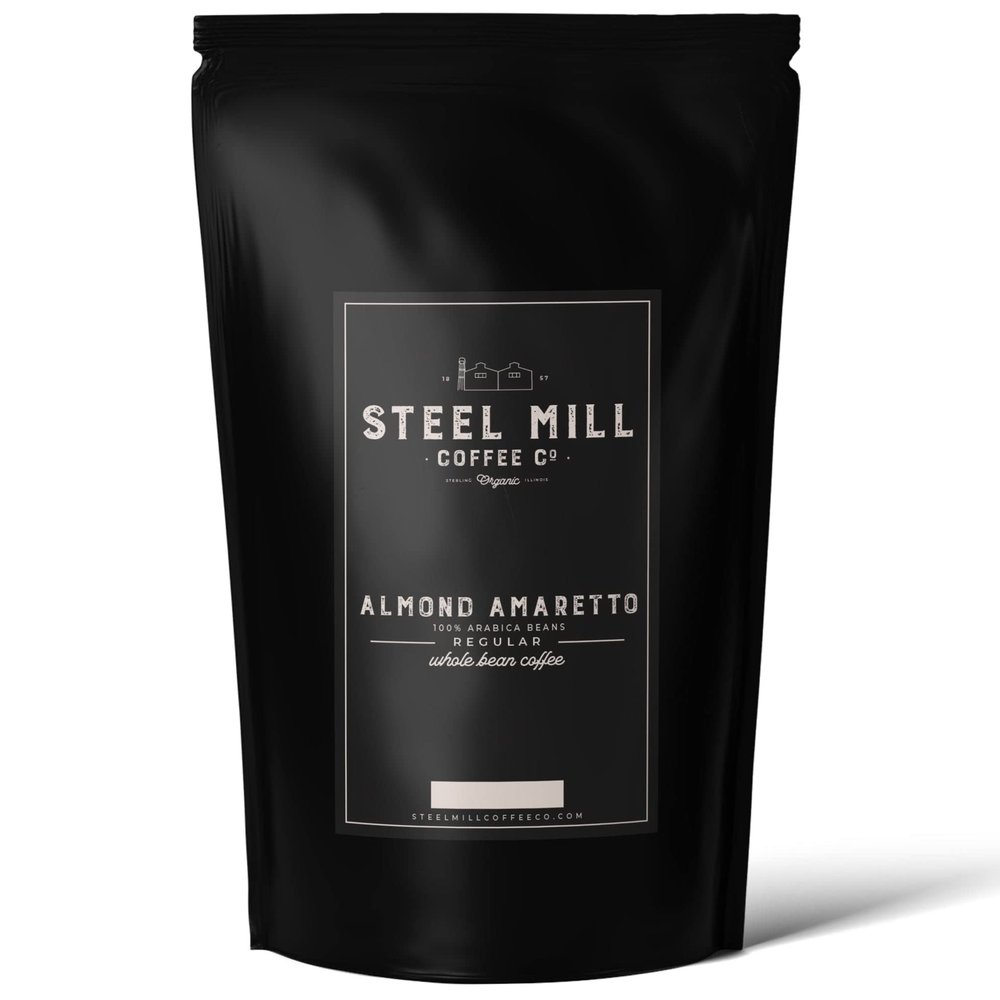 Steel Mill Coffee Co. Almond Amaretto Flavored Coffee  Ground  Medium Roast  100% Arabica Beans  Vegan  Sugar-Free  Gluten-Free  Gourmet Coffee  12oz Bag