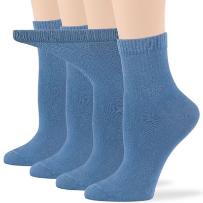 7BIGSTARS KINGDOM Women's Viscose From Bamboo Diabetic Quarter Socks, Non-Binding Loose Fit - 4 Pack Medium - Solid Extra Wide Seamless - Sock Size 9-11 Shoe Size 5-9 M Denim Blue
