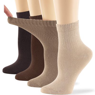 Women's Viscose from Bamboo Diabetic Quarter Socks, Non-Binding - 4 Pack Medium - Solid Casual Quarter Seamless - Sock Size 9-11 Shoe Size 5-9 M Light Beige, Beige, Brown, Dark Brown
