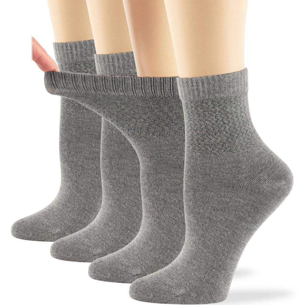 7BIGSTARS KINGDOM Women's Quarter Viscose From Bamboo Diabetic Socks-L-M-4 Pairs-Navy-Black-White-Beige-Blue-Brown Shoe Size: 5-9, Grey