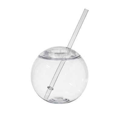 Fun Express 25 Pieces Round Cups with Straw, Holds 15 oz, BPA Free Plastic, Party Supplies for Kids, Clear