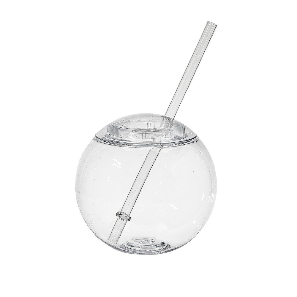 Fun Express 25 Pieces Round Cups with Straw, Holds 15 oz, BPA Free Plastic, Party Supplies for Kids, Clear