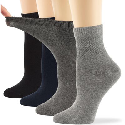 7BigStars Women Viscose From Bamboo Diabetic Socks - 4 Pack Seamless Extra Wide Fit, Soft Breathable Fabric for Sensitive Feet, Quarter Length Non-Binding Comfort for Daily Wear