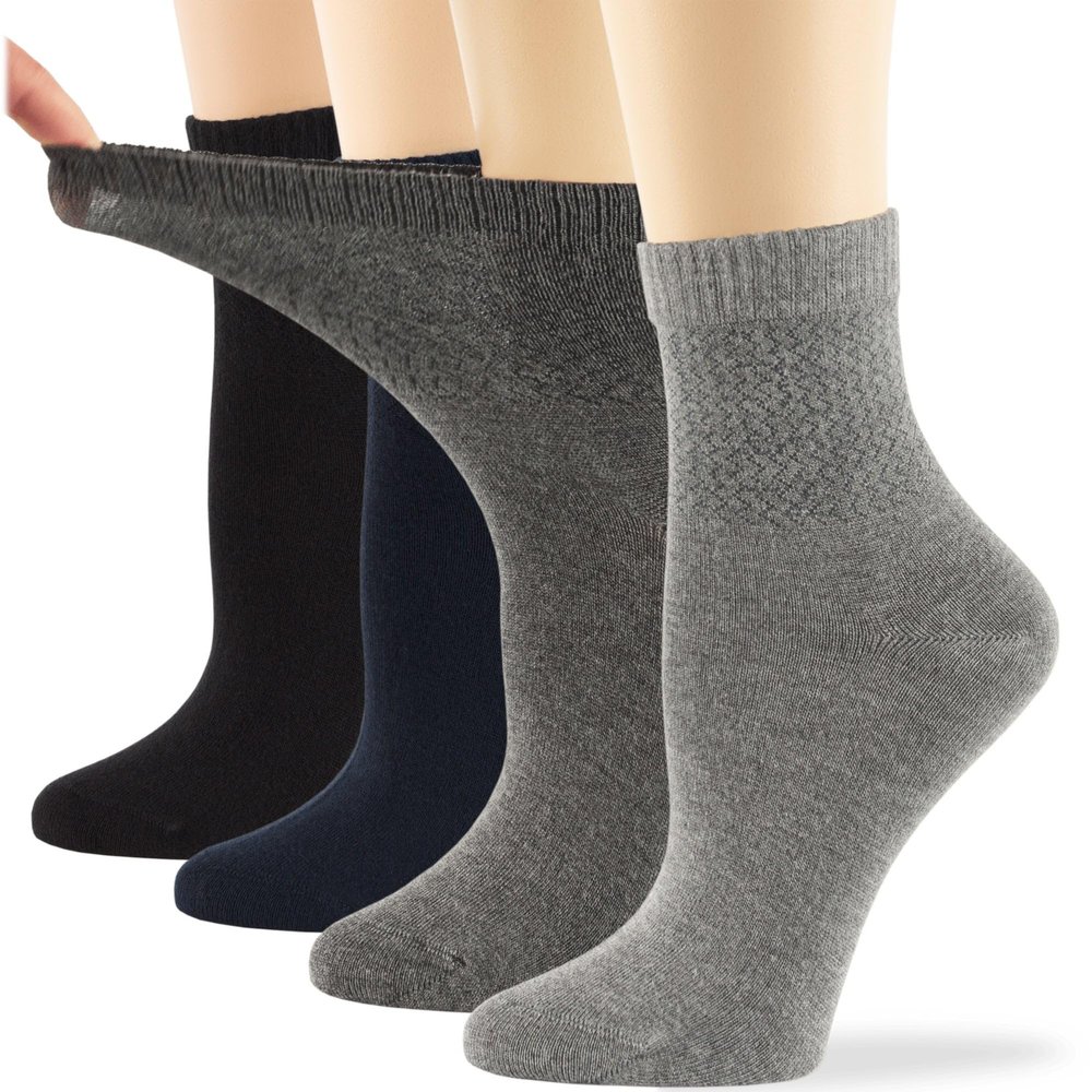 7BigStars Women Viscose From Bamboo Diabetic Socks - 4 Pack Seamless Extra Wide Fit, Soft Breathable Fabric for Sensitive Feet, Quarter Length Non-Binding Comfort for Daily Wear