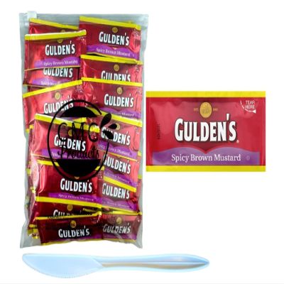 Gift Set: Spicy Brown Mustard Packets (9g) 50 Count with Spreader in Food-Safe Slide-Seal Bag by CMC Products (approximately 50 packets)