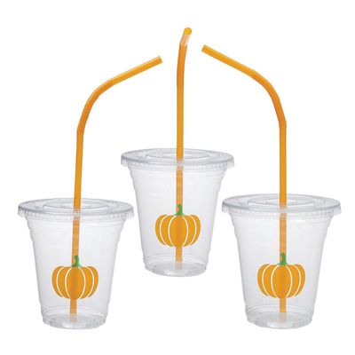 Fun Express Clear Pumpkin Cups with Lids & Straws - 50 Ct.