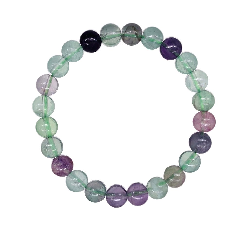 Soul Charms Crystals Rainbow Fluorite Beaded Crystal Bracelet 8mm Beads Stackable | Creativity, Focus, Clarity, Healing Energy, Spiritual Gift for Her