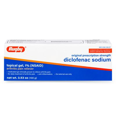 Rugby Diclofenac Sodium Topical Gel 1%, NSAID Anti-Inflammatory Prescription Strength Medicated Gel Daily Arthritis Pain Reliever for Hands, Wrists, Elbows, and Feet 3.53 Oz