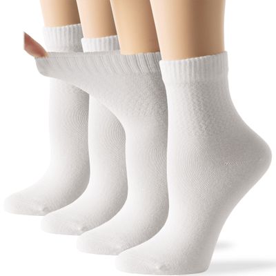 7BIGSTARS KINGDOM Women's Viscose From Bamboo Diabetic Quarter Socks, Non-Binding Loose Fit - 4 Pack Medium - Solid Casual Thin Seamless - Sock Size 9-11 Shoe Size 5-9 M White