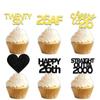 18pcs Black Gold Glitter Dessert Cupcake Pick for Straight Outta 2000 Cheer to 26 Years Old Theme Decor Supplies Happy 26th Birthday Party Decoration view 1