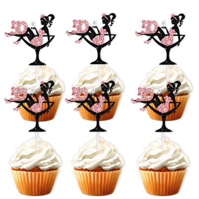 18pcs Pink Glitter 50 Silhouette High Heeled Sitting Girl Cupcake Topper Makeup Spa Theme Party Decoration Supplies Girl Lady Women 50th Happy Birthday Party Decor Supplies
