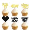 18pcs Black Gold Glitter Dessert Cupcake Pick for Straight Outta 1986 Cheer to 40 Years Old Theme Decor Supplies Happy 40th Birthday Party Decoration view 1
