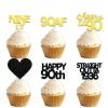 18pcs Black Gold Glitter Dessert Cupcake Pick for Straight Outta 1936 Cheer to 90 Years Old Theme Decor Supplies Happy 90th Birthday Party Decoration view 1