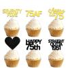 18pcs Black Gold Glitter Dessert Cupcake Pick for Straight Outta 1951 Cheer to 75 Years Old Theme Decor Supplies Happy 75th Birthday Party Decoration view 1
