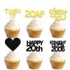 18pcs Black Gold Glitter Dessert Cupcake Pick for Straight Outta 2006 Cheer to 20 Years Old Theme Decor Supplies Happy 20th Birthday Party Decoration view 1
