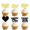 18pcs Black Gold Glitter Dessert Cupcake Pick for Straight Outta 2009 Cheer to 17 Years Old Theme Decor Supplies Happy 17th Birthday Party Decoration view 1