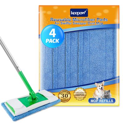 Reusable Mop Pad (UP to 100X) for Swiffer Sweeper Mop, 4 Pack 12.5'' Microfiber Mop Pad Refill Washable for Hard Floor Baseboard Cleaning, Wet/Dry Cleaning Pad