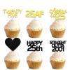 18pcs Black Gold Glitter Dessert Cupcake Pick for Straight Outta 2001 Cheer to 25 Years Old Theme Decor Supplies Happy 25th Birthday Party Decoration view 1