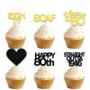 18pcs Black Gold Glitter Dessert Cupcake Pick for Straight Outta 1946 Cheer to 80 Years Old Theme Decor Supplies Happy 80th Birthday Party Decoration view 1