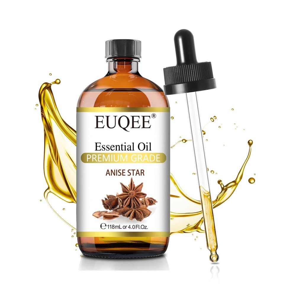 EUQEE Anise Star Essential Oil 4oz / 118ML Large Capacity Anise Star Essential Oil Pure & Premium Essential Oil with Glass Dropper for Candle Soap Making, Diffusers