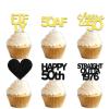18pcs Black Gold Glitter Dessert Cupcake Pick for Straight Outta 1976 Cheer to 50 Years Old Theme Decor Supplies Happy 50th Birthday Party Decoration view 1