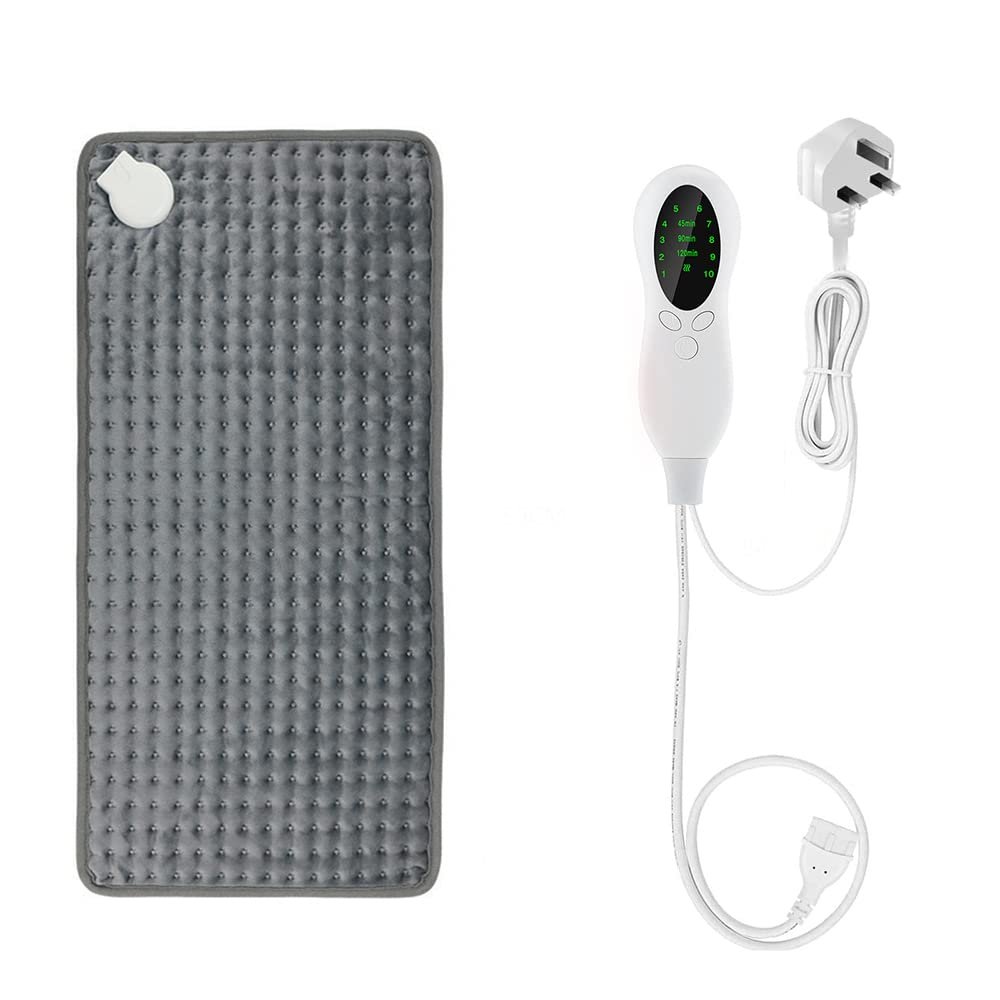 Heating Pad Electric Blanket with 10 Gear Temperature Adjustment & Timing & Overheating Protection, Grey Washable 220V 75W (30 * 60cm / 11.8 x 23.6 Inch) with UK Standard Plug