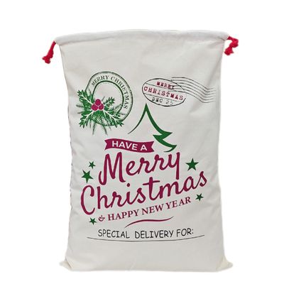 Christmas Santa Sack, Large Christmas Canvas Gift Bag with Drawstring, [Place to Write Wishes] Reusable Personalized Best Gift, for Xmas Package Storage, Christmas Party Supplies Favors