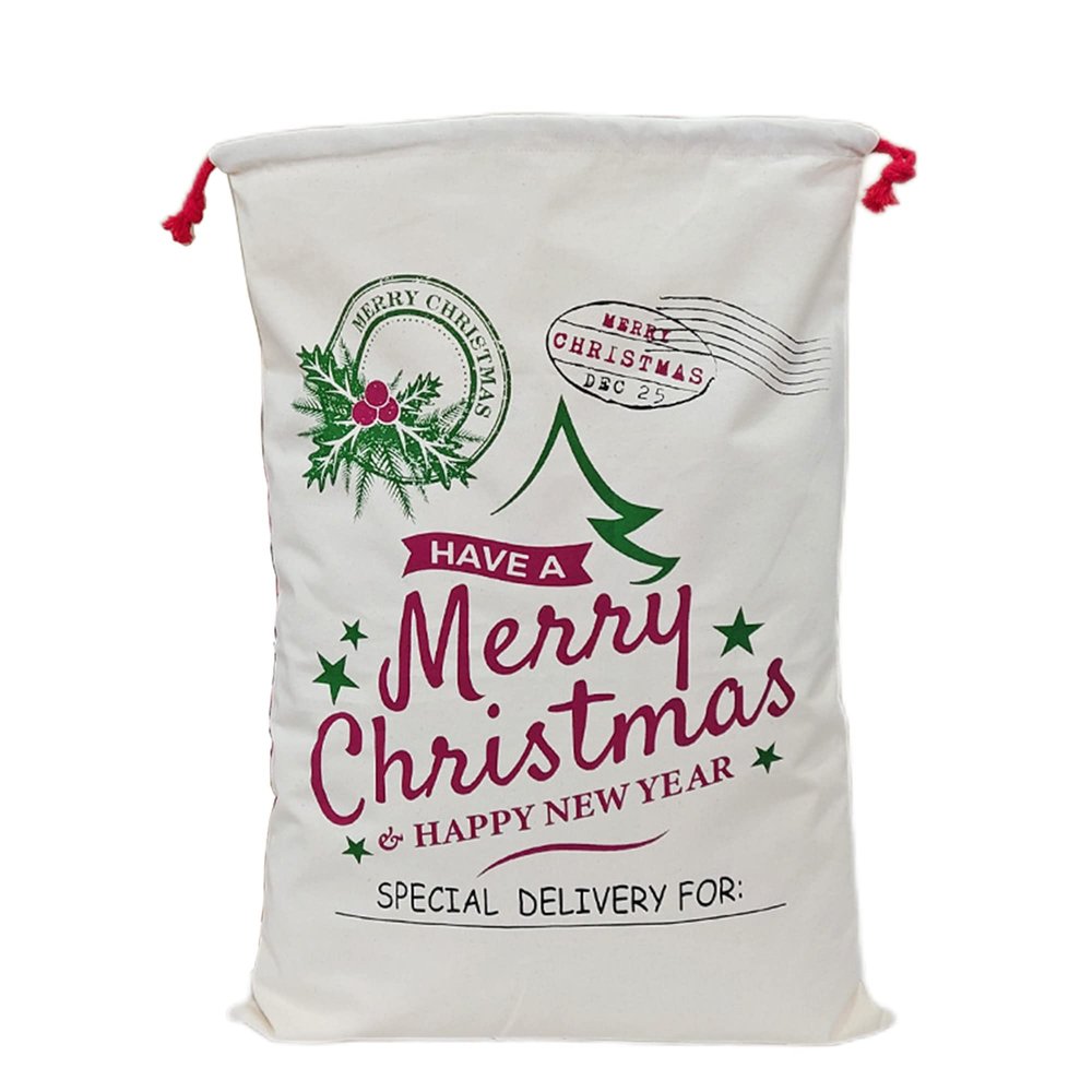 Christmas Santa Sack, Large Christmas Canvas Gift Bag with Drawstring, [Place to Write Wishes] Reusable Personalized Best Gift, for Xmas Package Storage, Christmas Party Supplies Favors