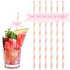 60pcs Pink and White Striped Paper Straws with Bow Ties, Disposable Biodegradable Decorative Drinking Straws for Birthday, Wedding, Baby Shower, Holiday Party Supplies view 1