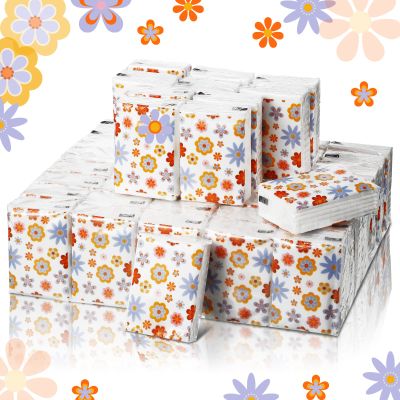 Sinmoe 50 Pack Floral Pocket Tissues Travel Packs Bulk 3 Ply Small Floral Travel Facial Individual Paper Tissues Pocket Size for Wedding Holiday Party Supplies, 7 Sheets Each