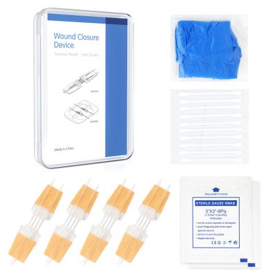 Zip Stitch Wound Closure Kit, Butterfly Bandages,Quick Clot for Easy Use, Surgical Quality,Emergency Laceration Closures Strips, Suture-Free Surgical Repairment, First Aid Wound Care (Yellow, 4)