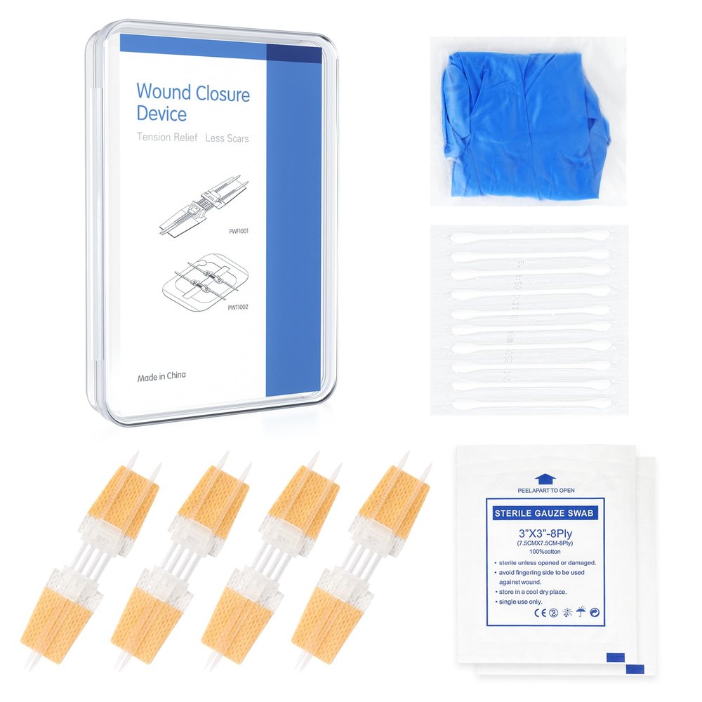 Zip Stitch Wound Closure Kit, Butterfly Bandages,Quick Clot for Easy Use, Surgical Quality,Emergency Laceration Closures Strips, Suture-Free Surgical Repairment, First Aid Wound Care (Yellow, 4)