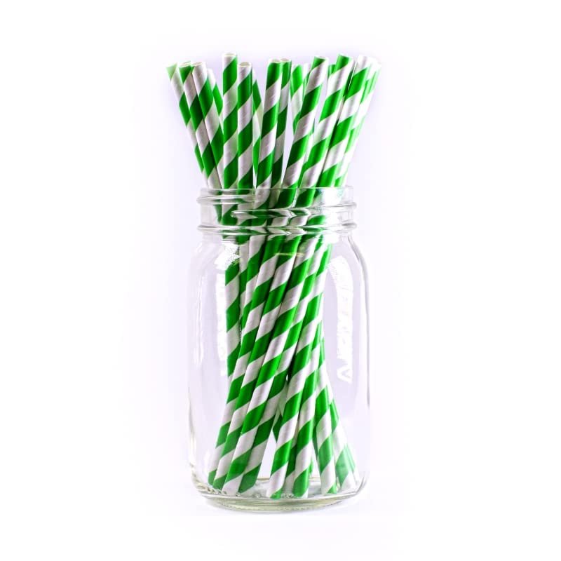 Green Planet Jumbo Biodegradable Green Striped Paper Straw (Unwrapped, 7.75 Length, .248 diameter, 4800 Ct) |for Restaurants, Clubs, Bars, Cafeteria, Offices, Food Services