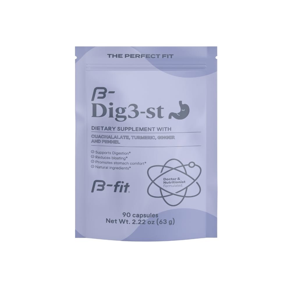 B-FIT Digestive Herbal Supplement - Ginger Root, Turmeric, Fennel and Cuachalalate - 100% Natural Formula for Easy Digestion & Stomach Comfort - Use Before Meals - 60 Capsules