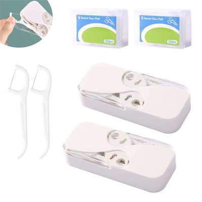 2PCS Portable Floss Dispenser with 24+100 Floss Sticks, Floss Portable Case, Upgraded Floss Dispenser, Travel Floss Case, Automatic Floss Organizer for Women Men Teeth Cleaning (B-White)