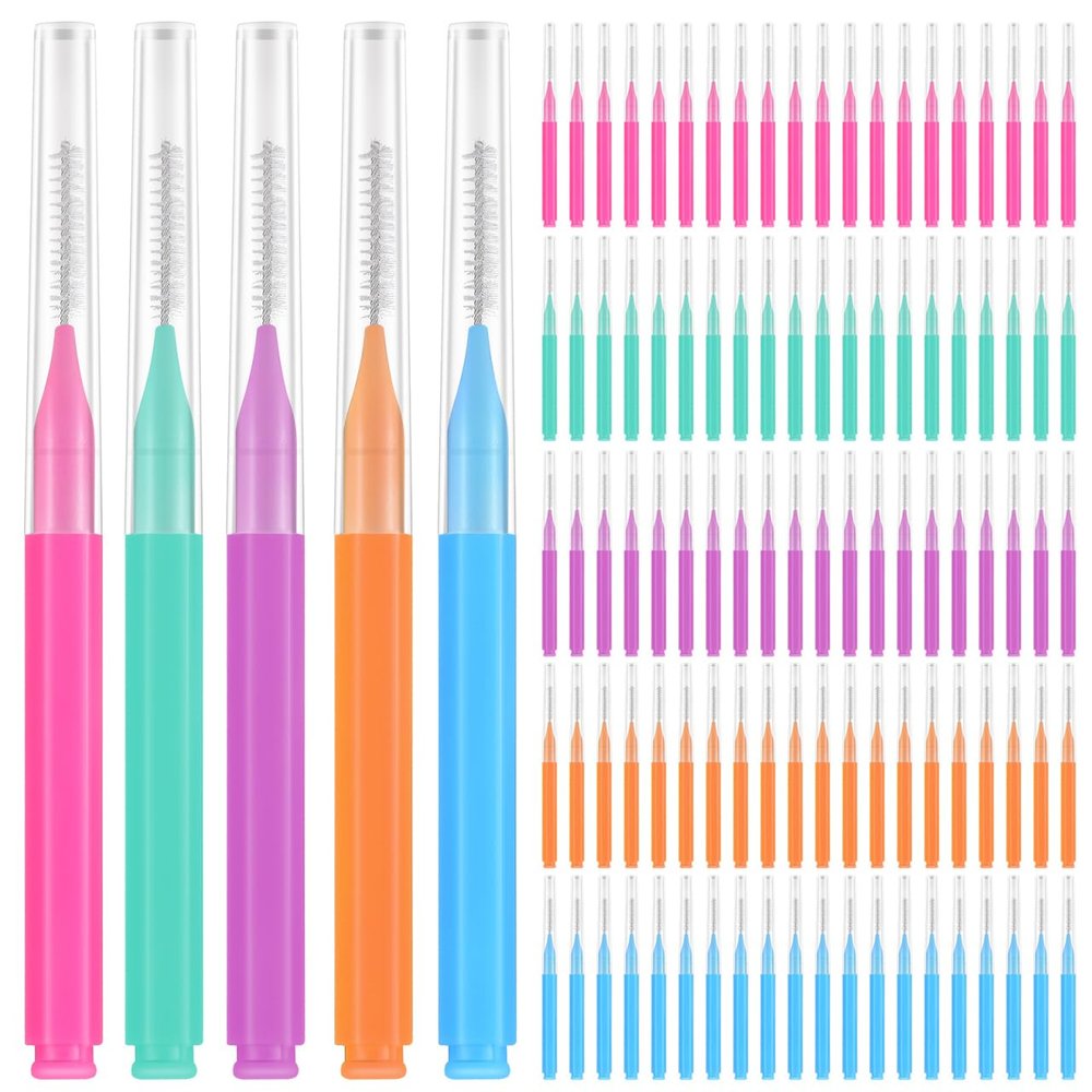 Healeved 100PCS Braces Brushes Interdental Brushes Braces Flossers Braces Brush for Cleaner Toothpick Dental Flossing Head Oral Flosser Dental Picks for Teeth Cleaning(5colors)